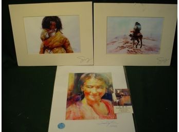 3 Unframed Signed Art Pieces  (196)