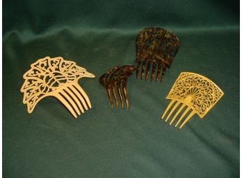 4 Large Hair Combs (tortoise Shell?)  (129)