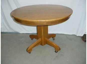 42' Round Oak Center Pedestal Solid Top Table - No Leaves, Ca 1900  (71)