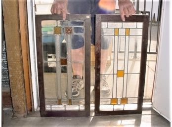 2 Prarie School Style  Matching Stained Glass Windows, 14'x 28'   (40)