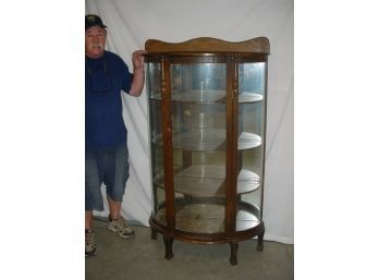 Oak Bow Front Curved Glass China Cabinet With Backsplash, 34'x 14'x 60'H   (76)