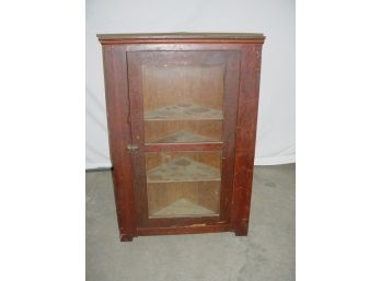 Antique Pine Hanging  Corner Cabinet, With Glass Door  W:26'x 13'x 39'  (54)