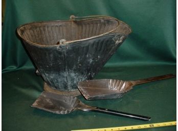 Antique Tin Coal Bucket & 2 Scoops  (36)