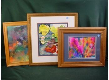 3 Framed Pieces Of Art, Hand Made Paper & Watercolor,  By Joanne Vera   (197)