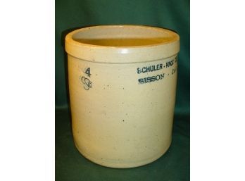 Rare Antique Stoneware 4 Gallon Crock, Schuler -Knot Co. Sisson, CA  (141)