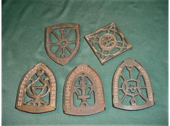 Antique Group Of 5 Iron Trivets - Colebrookdale, Ferrosteel, Cleveland, Howell Co  (176)