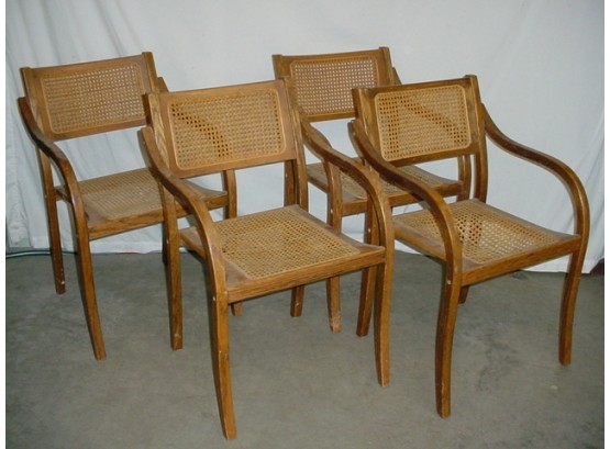 Set Of 4 Oak Bentwood Stacking Chairs, Caned Seats & Backs As Is   (180)