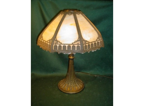Antique Slag Glass Panel Table Lamp, 22'H , Ca. 1910  (271)