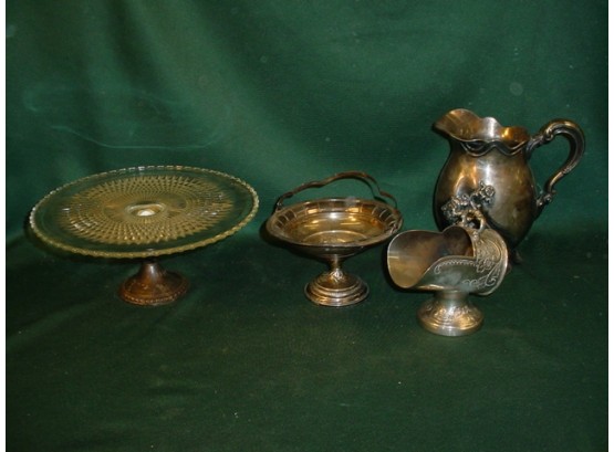 4 Pieces - Sterling Basket, Sterling Base Cake Plate And 2 Silverplate Pcs  (193)