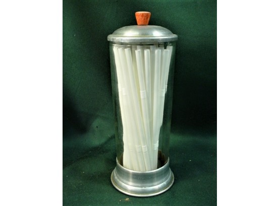 Soda Fountain Lidded Clear Glass Straw Holder, 10' Tall   (269)