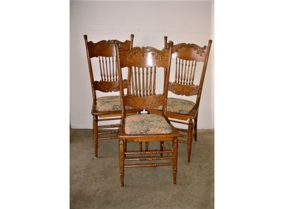 Antique Set Of 3 Oak Pressed Back Chairs  (178)