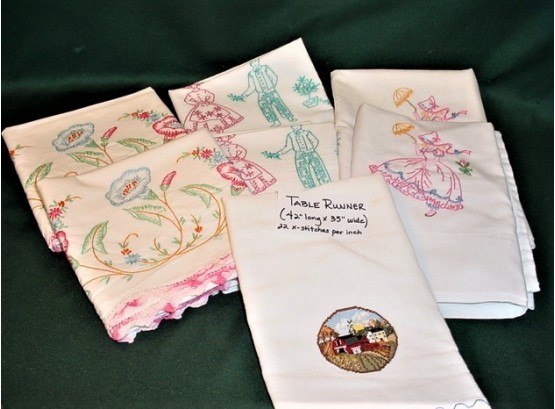 3 Pair Embrodiered Pillow Cases & Table Runner - 42'x 33'   (94)