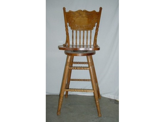 Oak Pressed Back Swivel Seat Tall Bar Chair, Seat 30'H, Back 48'H   (294)