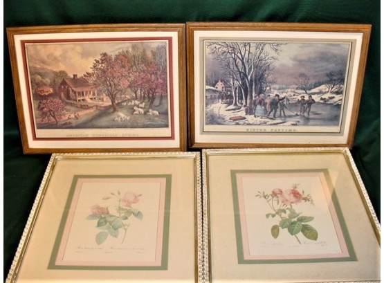 2 Pair Of Framed Prints, Currier & Ives 17'x 13' & Botanical, 15'x 17   (60)
