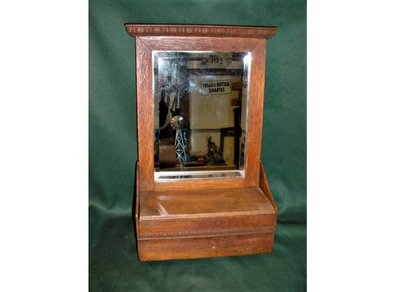 Antique Oak Wall Mirror With Lift Lid Compartment, 12'x 19'   (190)