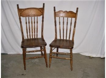 2 Antique Pressed Back Mixed Wood Chairs With Solid Seats  (261)