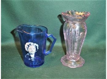Shirley Temple Cobalt Glass Pitcher & Sun Turned Purple Vase  (43)