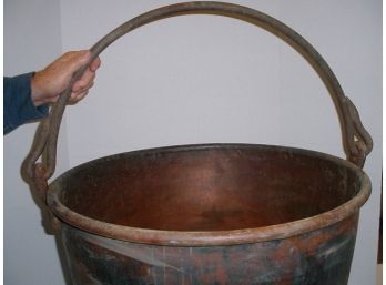 Huge Copper Caldron With Hand Wrought Iron Handle, Dovetailed Seams, , 28'x 16'H   (162)