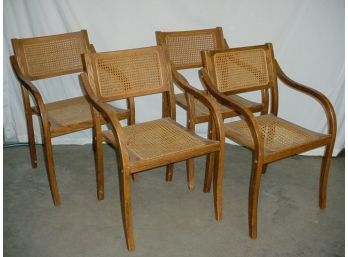 Set Of 4 Oak Bentwood Stacking Chairs, Caned Seats & Backs As Is   (180)