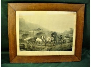 Antique Framed Lithograph Print, 'Country Scene In Normandy', 20'x 17'  (65)
