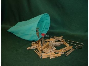 Cloth Bag With Old Wood Clothespins  (199)