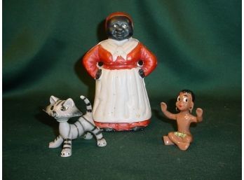 Vintage Reproduction Cast Iron Aunt Jemima Bank, Small China Figurines  (303)