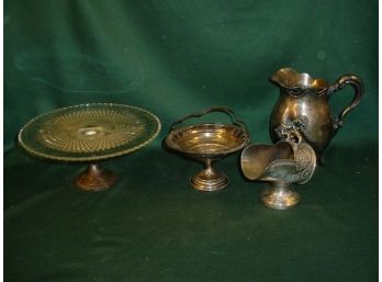4 Pieces - Sterling Basket, Sterling Base Cake Plate And 2 Silverplate Pcs  (193)