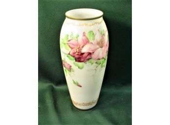Artist Signed Enameled & Hand Painted Milk Glass Vase, USA, 12'H, P. Connin   (46)