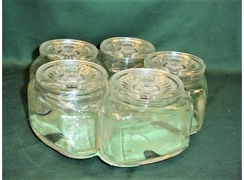 Mid Century 5 Covered Glass Jars On Lazy Susan Metal Base   (154)