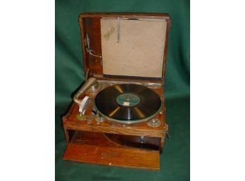 Antique Working Dulcetto Portable Wind Up Phonograph With  6 Records   (197)