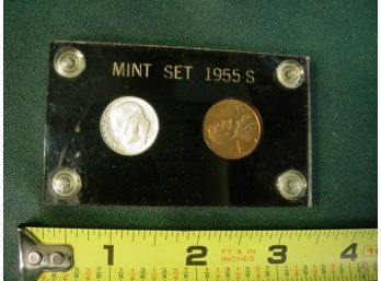 1955-S Dime & Penny Mint Set Encased    (150)