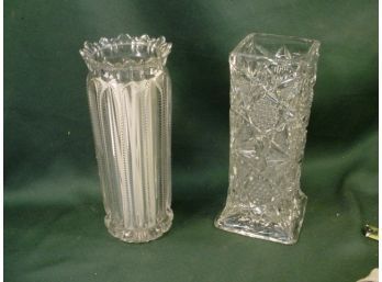 2 Clear Pressed Glass Straw Holders/Vases , 10' High   (270)