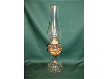 Antique Clear Pressed Glass Oil Lamp, 19'H With Chimney   (276)