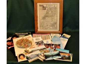 13.5'x 17' Framed Map, Magazines, Post Cards, Road Maps, Menu, More   (234)