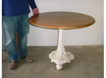 Oak Table On Intricately Cast  Iron Base, 35' Round, 29'High  (171)