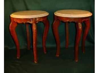 Pair Of Small Marble Top Stands, 14' Roundx 17'H   (183)