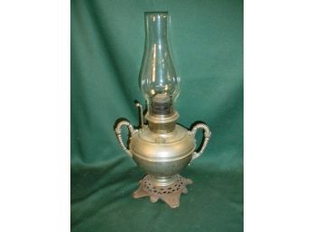 Complete Antique Signed Bradley & Hubbard Oil Lamp, 18' With Chimney   (275)