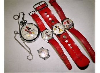 4 Mickey Mouse Walt Disney Productions Watches & 1 Lucy Watch   (35)