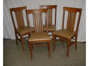 Set Of 4 Antique American Oak Slat Back Chairs With Cushion Seats  (251)