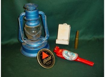 'Little Wizard' Deitz Lantern, Match Holder, 2 Advertising Beer Tap Handles , Bullet    (229)