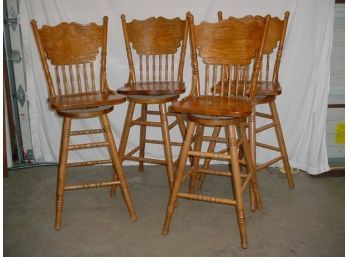 Set Of 4 Pressed Back Oak Swivel Seat Tall Chairs, Seat -30'H, Back - 48'H  (252)