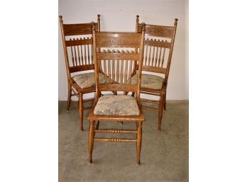 Antique Set Of 3 Oak Pressed Back Chairs  (177)