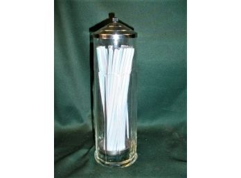 Soda Fountain Lidded Clear Glass Straw Holder, 13' Tall   (267)
