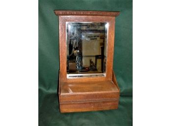 Antique Oak Wall Mirror With Lift Lid Compartment, 12'x 19'   (190)