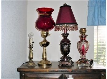 Group Of 4 Vintage Electric Lamps, 22', 24', 15', 13'   (474)