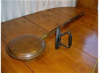 Antique Wood Handled Brass  Bed Warmer, 41' Long & Old Sad Iron  (490)
