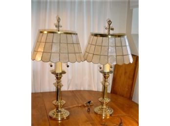 Pair Electric Lamps With Mica Shades, 32'H   (648)