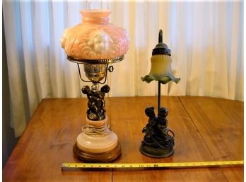 2Vintage  Electric Lamps, (One Puffy Shade) 17' & 20'H   (657)