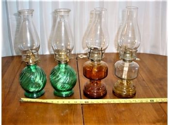 Group Of 4 Vintage Oil Lamps - 2 Green, 2 Amber  (452)