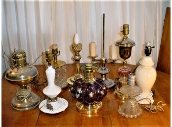 Group Of 9 Assorted Vintage Lamp Bases ( One As Is)     (663)